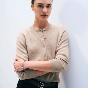 White + Warren cashmere crewneck cardigan taupe Heather new nvr worn med! Offer!